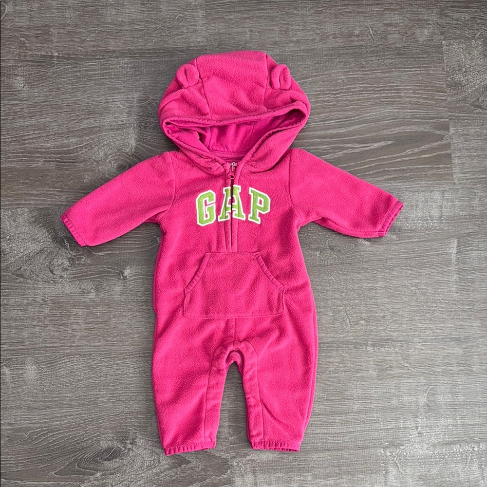 GAP Pink Baby Hooded Onesie 0-3 Months